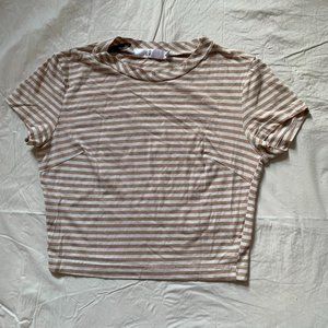 cropped tan and white top